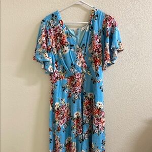 Azalosie Floral Dress‎ with Blue and Pink Accents